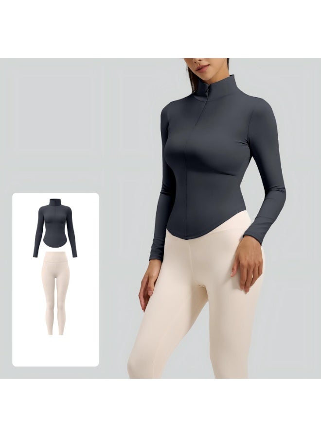 Buttery Soft 2 Piece Yoga Workout Set - Smooth Half Zip Stand Collar Top and High Elasticity Leggings Dynamic Athleisure Outfit - Image 1