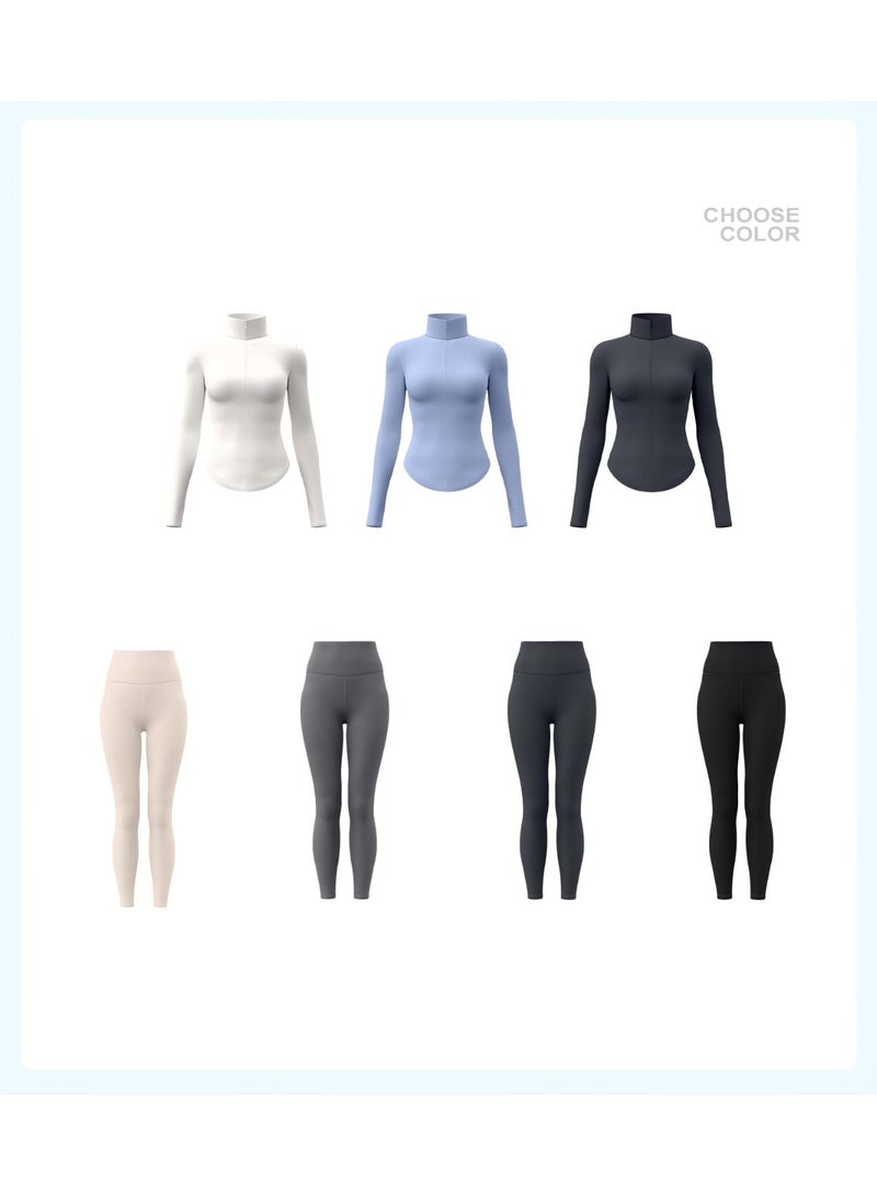 Buttery Soft 2 Piece Yoga Workout Set - Smooth Half Zip Stand Collar Top and High Elasticity Leggings Dynamic Athleisure Outfit - Image 5