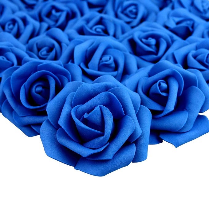 ROYAL BLUE ARTIFICIAL ROSE FLOWER HEADS100 PCS FOAM ROSE FAKE FLOWER HEADS BULK FOR DIY WEDDING BOUQUETS KISSING BALLS BRIDAL SHOWER CENTERPIECES TABLES DECORROYAL BLUE