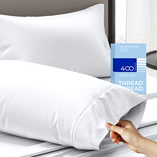 THREAD SPREAD 100 Cotton King Size Pillow Cases Set of 2400 Thread Count Pillow Cases King Size Set of 2 White Luxuriously Soft Hotel Quality Sateen Weave Pillowcases Crisp  Cool