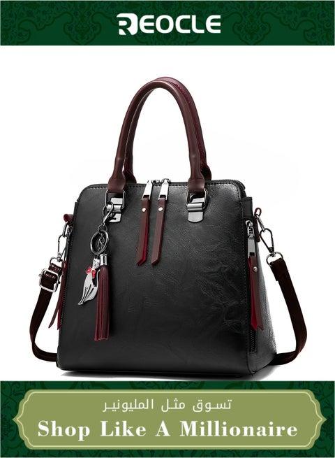 Women's Leather Tote Handbag Crossbody Bags with Little fox Pendant Satchel Shoulder Bag with Adjustable Strap & Large Capacity Trendy Commute Handbag