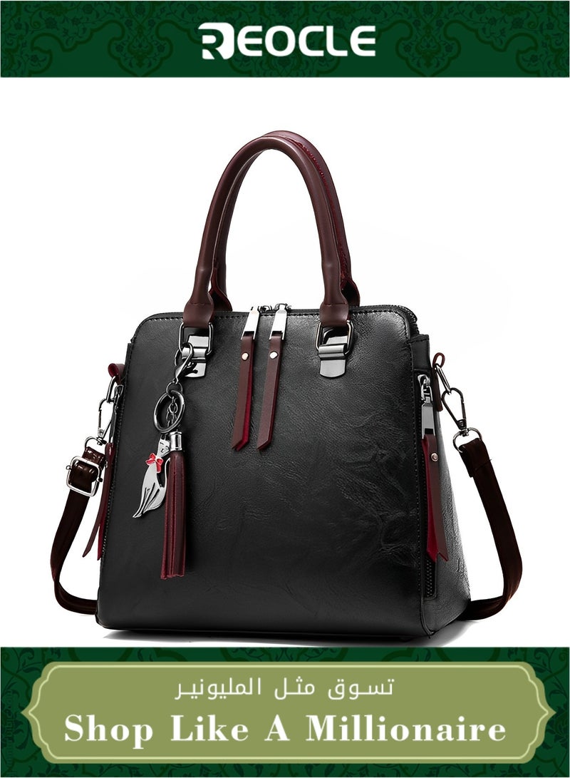 REOCLE Women's Leather Tote Handbag Crossbody Bags with Little fox Pendant Satchel Shoulder Bag with Adjustable Strap & Large Capacity Trendy Commute Handbag  - Image 1