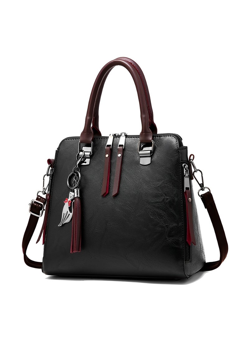 REOCLE Women's Leather Tote Handbag Crossbody Bags with Little fox Pendant Satchel Shoulder Bag with Adjustable Strap & Large Capacity Trendy Commute Handbag  - Image 2