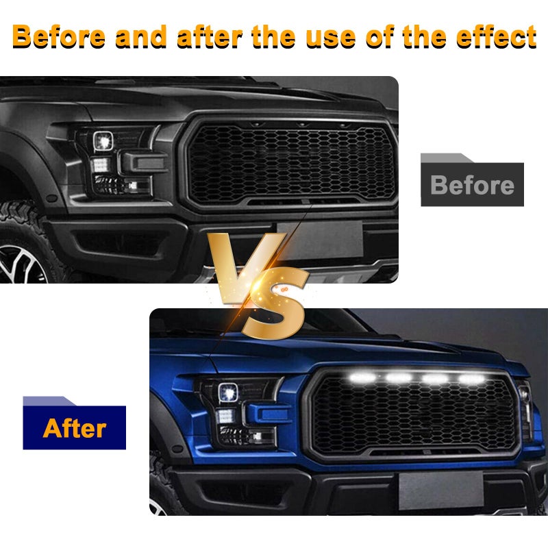 Dickno 4PCS Car Grille Lights, Bright Amber LED Grill Lights with Wiring Harness, Waterproof Front Grill Trim Lamps, Vehicle Exterior Grille Lamps Compatible with F150 F250 F350 (Black+White) - Image 4