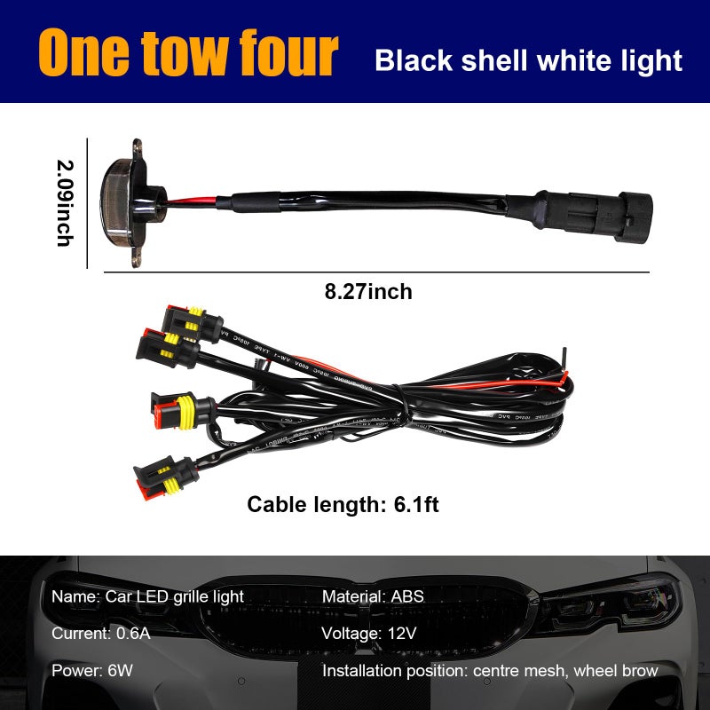 Dickno 4PCS Car Grille Lights, Bright Amber LED Grill Lights with Wiring Harness, Waterproof Front Grill Trim Lamps, Vehicle Exterior Grille Lamps Compatible with F150 F250 F350 (Black+White) - Image 2
