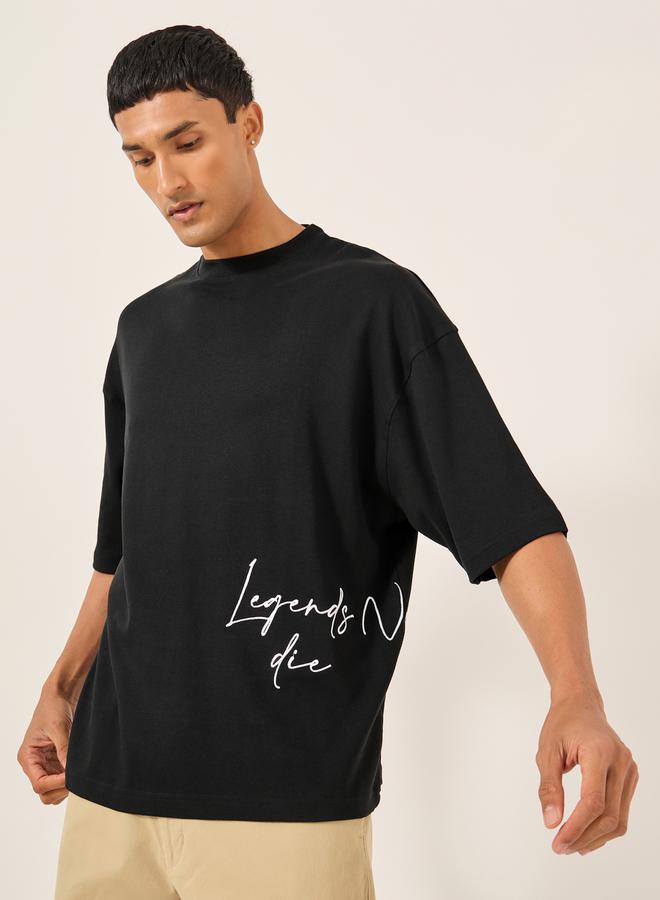 Styli Slogan Embroidered Crew Neck Boxy T-Shirt  - Image 1