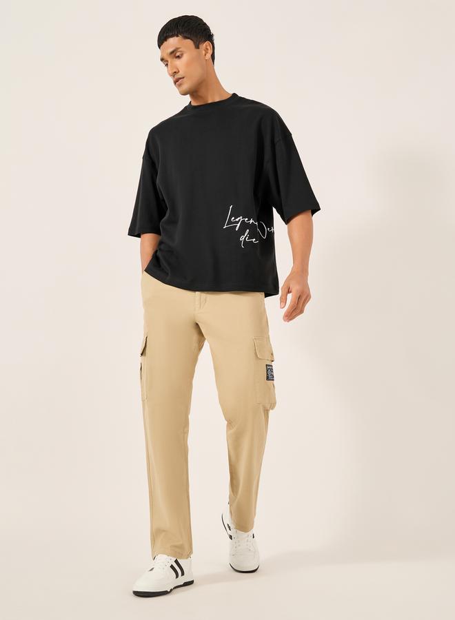 Styli Slogan Embroidered Crew Neck Boxy T-Shirt  - Image 2