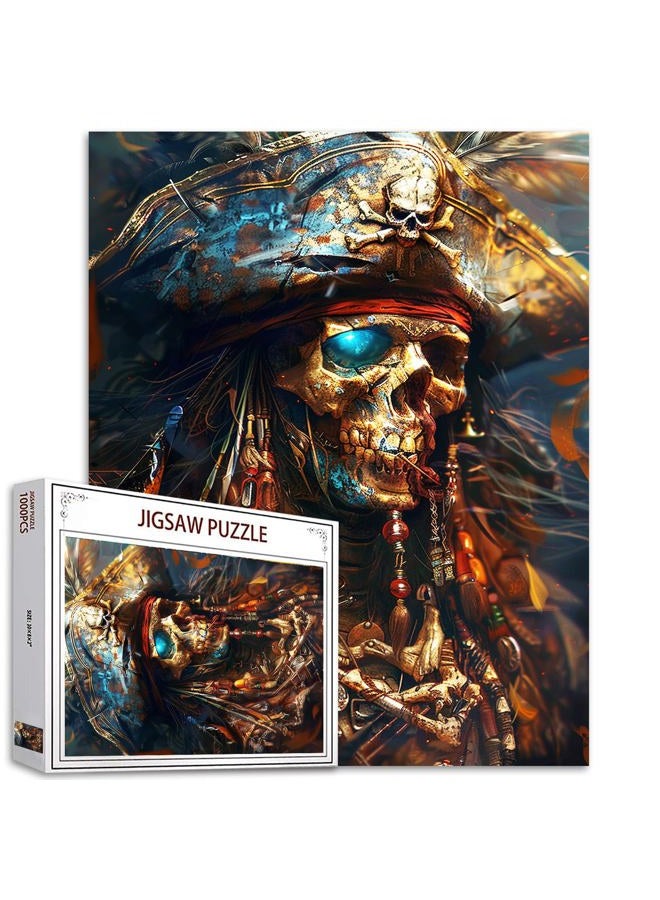 Aihonmin Pirate 1000 Piece Jigsaw Puzzle for Adults Families Skull Pirate Pictures Captain Puzzles for Challenging Family Activity Game DIY Handwork Puzzles Home Decor Gifts 20x27 Inches - Image 1