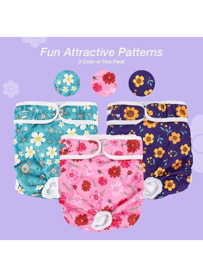 Mumoo Bear Dog Nappies Female - Washable Female Period Pants for Dogs Pets, Incontinence Reusable Dog Heat Diapers 3Pack (Flowers three, M) - Image 4