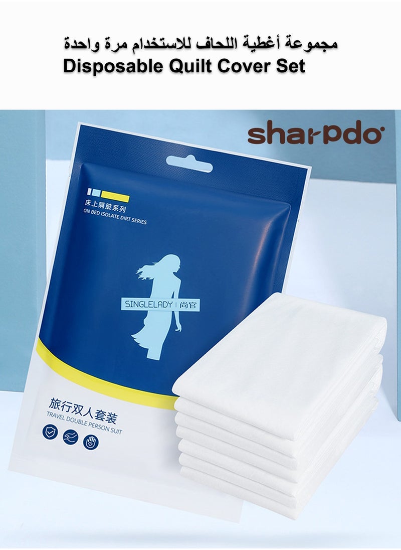 Sharpdo 4 PCS Disposable Bed Sheets Travel Sheets for Hotel, Disposable Sheets for Bed Travel Bedding Cover Portable Sheet with 1 Quilt Cover, 1 Sheet and 2 Pillowcase for Travel Business Trip Spa Hotel  - Image 1