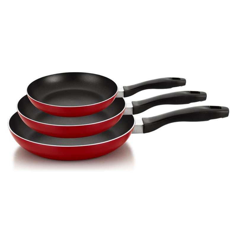 Pentola 3pcs aluminum non stick frying pans set, red 20cm, 24cm, 28cm