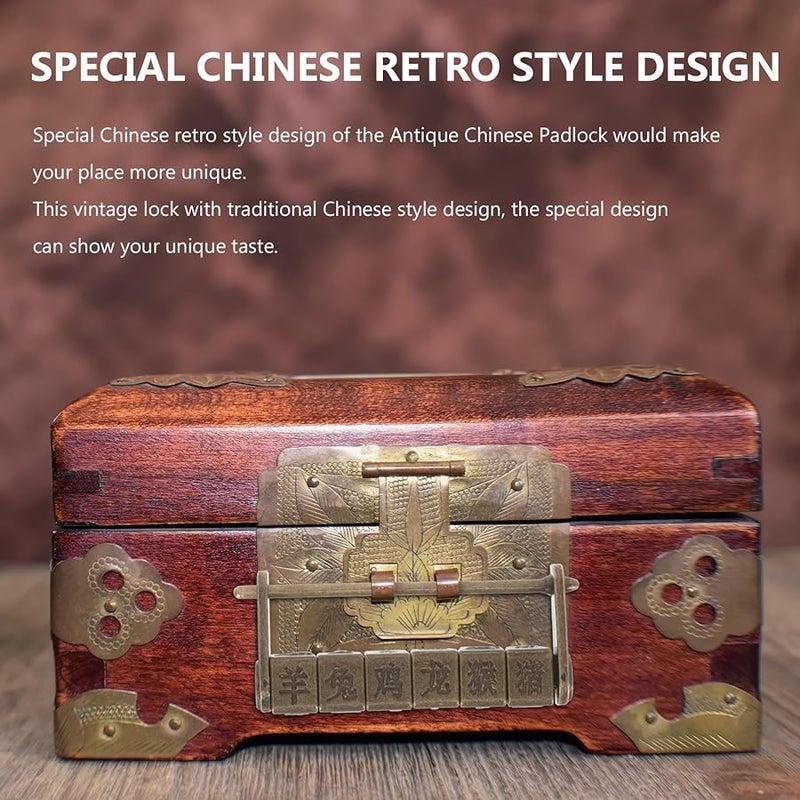 Antique Zinc Alloy Carved Zodiac Combination Lock for Cabinet Drawer Jewelry Box Security - Image 4