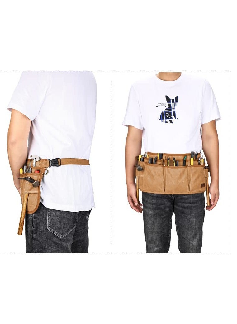 Excefore Durable Utility Belt Pouch for Men, Canvas Electrician Tool Bag with 13 Pockets, Adjustable Gardening Waist Tool Pouch for Carpenters, Electricians, Mechanics, and More - Image 2