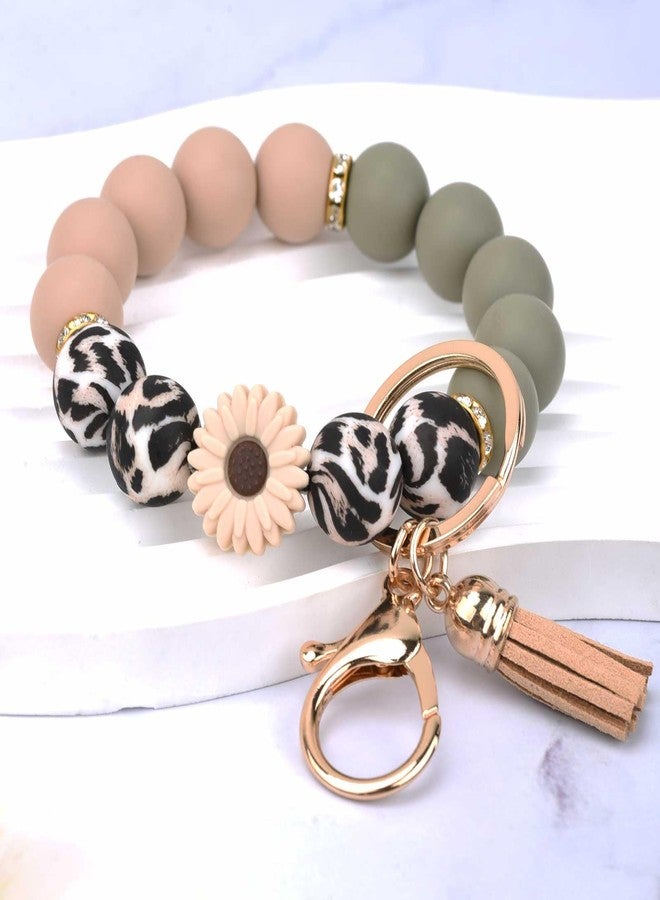 BAOSIWA Silicone Beaded Keychain Wristlet Key Ring Bracelet Cute Daisy Car Key Chain Holder for Women Girls - Image 3