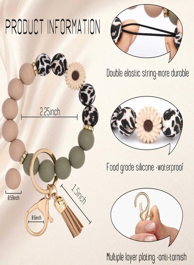 BAOSIWA Silicone Beaded Keychain Wristlet Key Ring Bracelet Cute Daisy Car Key Chain Holder for Women Girls - Image 2