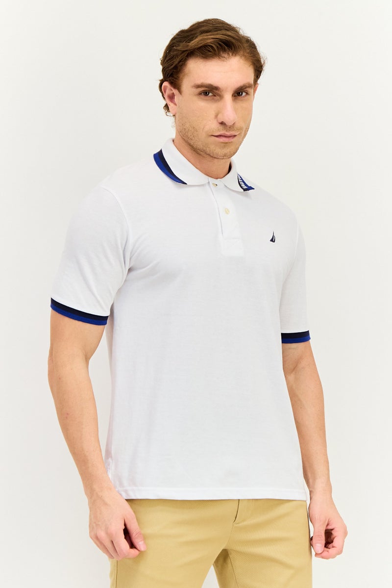 NAUTICA Men Regular Fit Embroidered Logo Short Sleeve Polo Shirt, White - Image 1