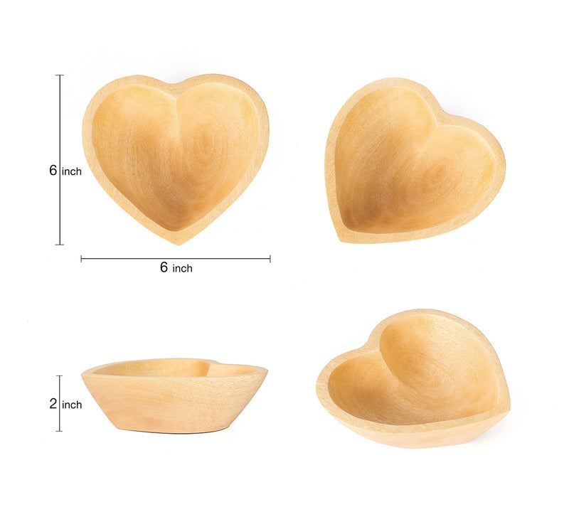 WitnyStore Heart Shaped Wood Bowl 6" Light Brown Handcrafted Wooden Bowls Collectible Functional Serving Tray Dish Plate Hand Made Decorative Tableware for Candy Nuts Desserts Fruits Home Décor Gifts - Image 2