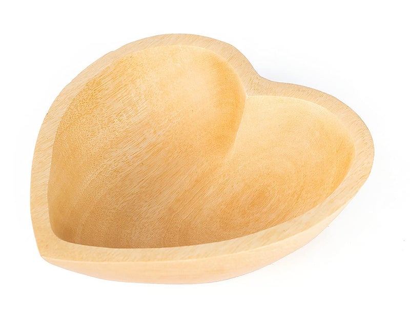 WitnyStore Heart Shaped Wood Bowl 6" Light Brown Handcrafted Wooden Bowls Collectible Functional Serving Tray Dish Plate Hand Made Decorative Tableware for Candy Nuts Desserts Fruits Home Décor Gifts - Image 1