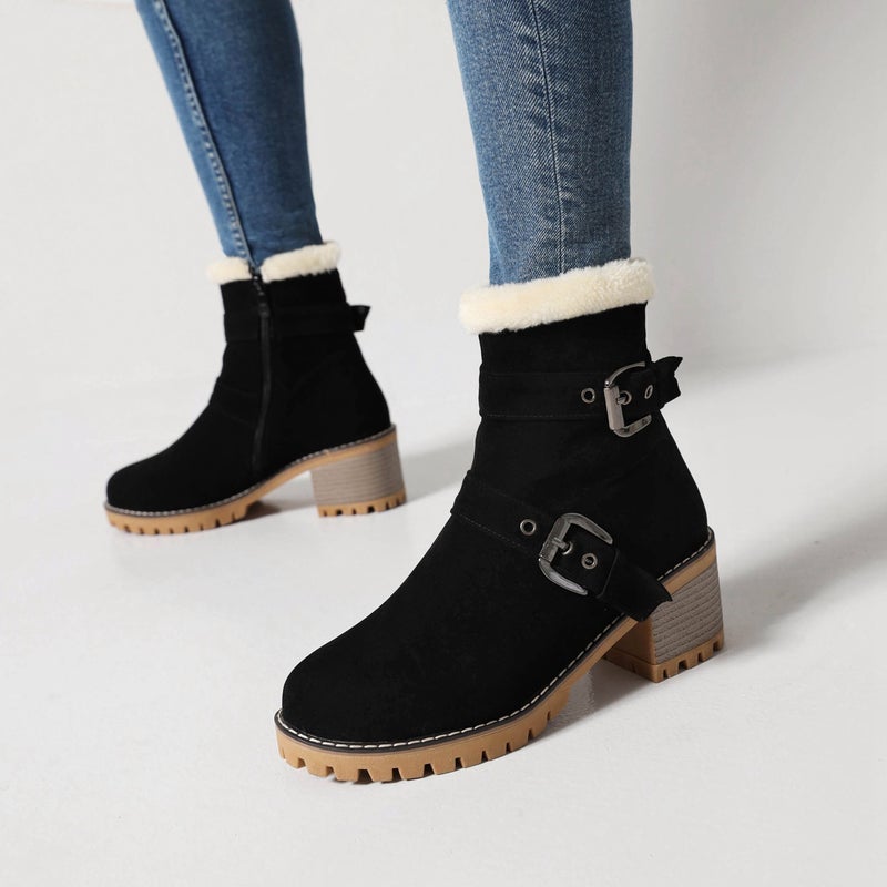 Dropshopping2022 Winter Fashion High Heel Round Head 40-43 Warm Inner Low Boots For Women - Image 3