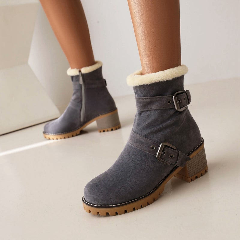 Dropshopping2022 Winter Fashion High Heel Round Head 40-43 Warm Inner Low Boots For Women - Image 5