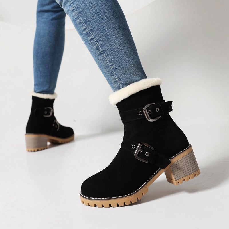 Dropshopping2022 Winter Fashion High Heel Round Head 40-43 Warm Inner Low Boots For Women - Image 2