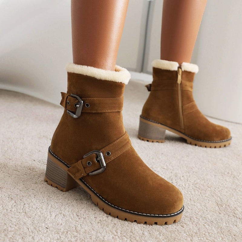 Dropshopping2022 Winter Fashion High Heel Round Head 40-43 Warm Inner Low Boots For Women - Image 4