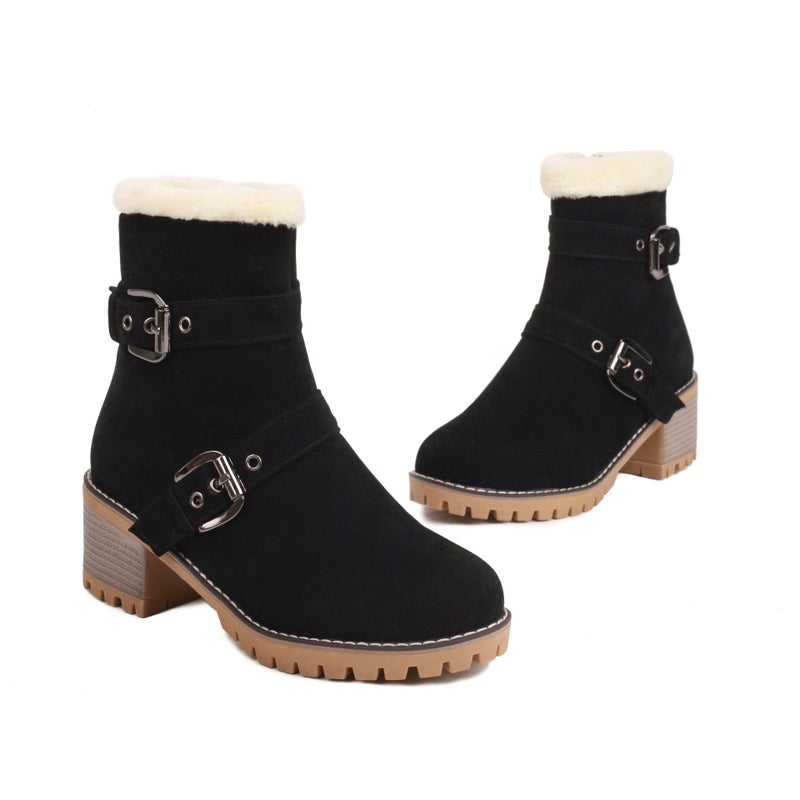 Dropshopping2022 Winter Fashion High Heel Round Head 40-43 Warm Inner Low Boots For Women - Image 1