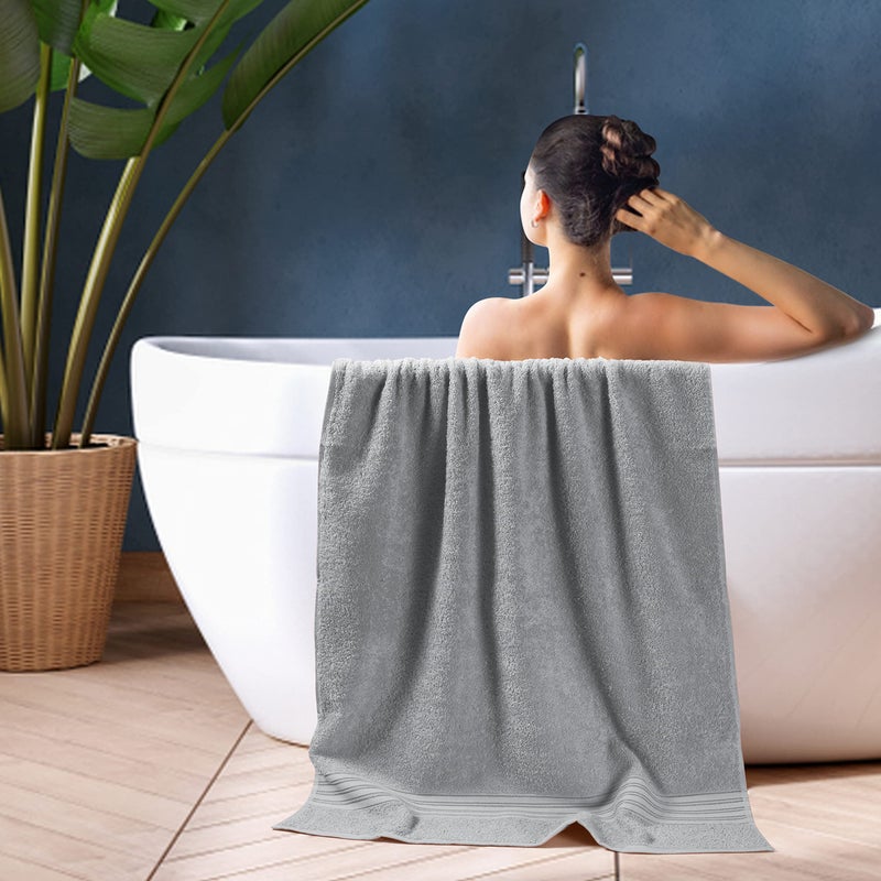 BOUTIQUO 100% Cotton 2 Pack Bath Towel Set 28x55  Eco-Friendly Large Bath Towels  Compact Quickdry Lightweight Soft & Highly Absorbent Bath Towel  Ideal for Everyday Gym Travel Camp Pool - Light Grey - Image 5