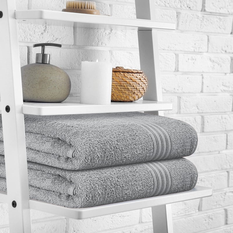 BOUTIQUO 100% Cotton 2 Pack Bath Towel Set 28x55  Eco-Friendly Large Bath Towels  Compact Quickdry Lightweight Soft & Highly Absorbent Bath Towel  Ideal for Everyday Gym Travel Camp Pool - Light Grey - Image 3