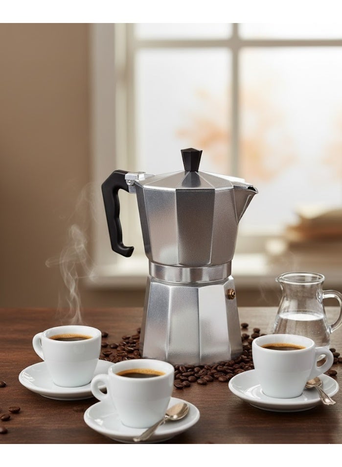 zoba Classic espresso machine for stovetop, easy to operate and quick to clean, with a classic Italian-style carafe for preparing delicious 3-cup coffee - Silver aluminum - Image 1