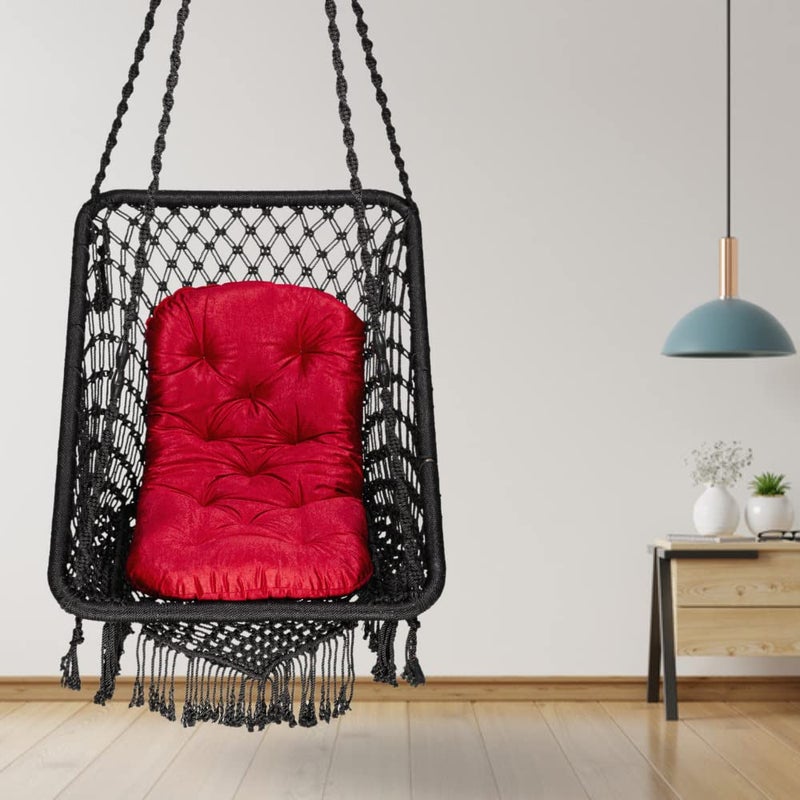 Swingzy Premium Large Rectangle Swing for AdultsSwing Chair with Red Round Cushion for Home Indoor Outdoor GardenJhula for AdultsHanging Swing Chair for Balcony Accessories Included Black