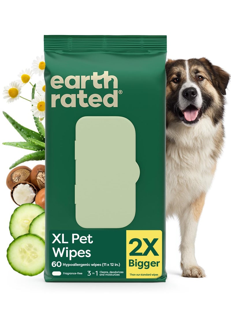 Earth Rated XL Pet Wipes for Dogs & Cats, Unscented Hypoallergenic, 60 Ct - Image 1