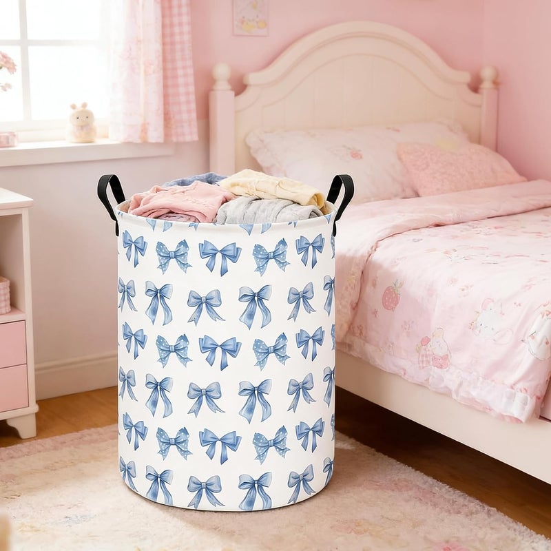 FANKANG Storage Basket, Nursery Hamper Canvas Laundry Basket Foldable with Waterproof PE Coating Large Storage Baskets for Kids Boys and Girls, Office, Bedroom, Clothes,Toys(bowknot) - Image 3