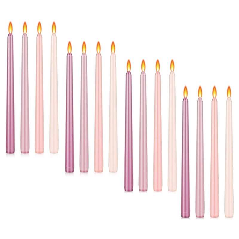 ميتلي شمعدان مدبب طويل من Mtlee، 10 بوصات، بدون دخان أو رائحة، مصنوع من شمع البارافين مع فتيل قطني، مناسب للعشاء، عيد الحب، حفلات الزفاف، الكنيسة (وردي متدرج، 32) - Image 1