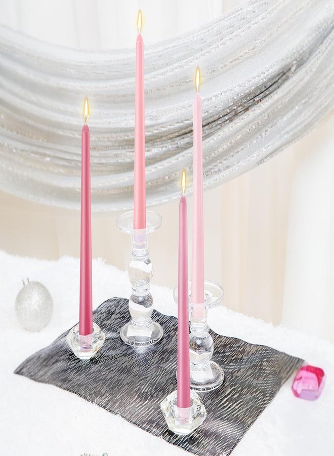 ميتلي شمعدان مدبب طويل من Mtlee، 10 بوصات، بدون دخان أو رائحة، مصنوع من شمع البارافين مع فتيل قطني، مناسب للعشاء، عيد الحب، حفلات الزفاف، الكنيسة (وردي متدرج، 32) - Image 3