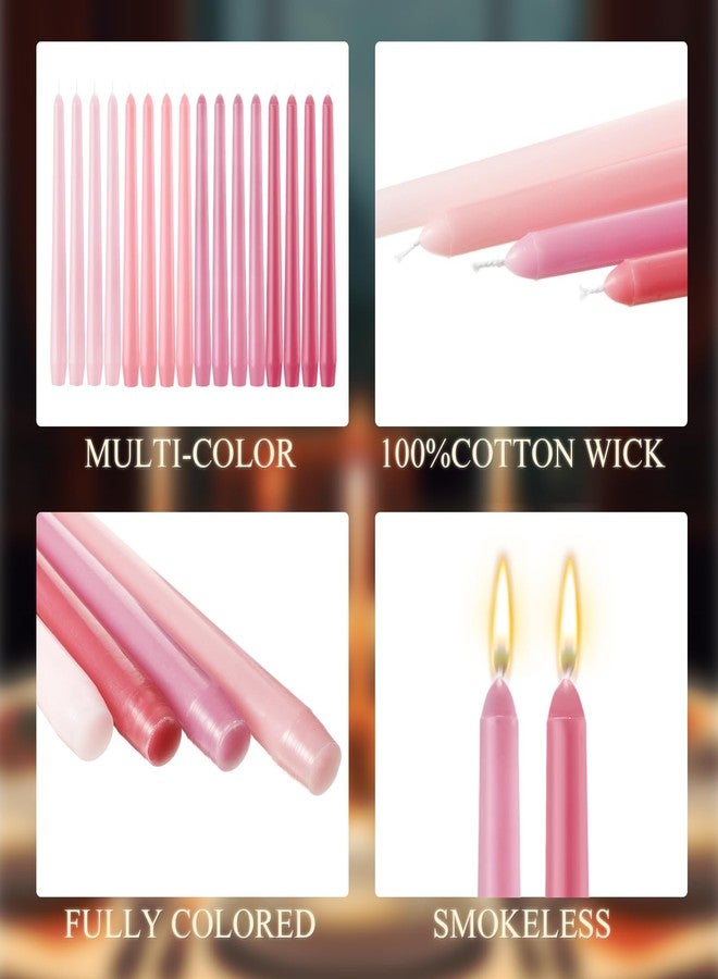 ميتلي شمعدان مدبب طويل من Mtlee، 10 بوصات، بدون دخان أو رائحة، مصنوع من شمع البارافين مع فتيل قطني، مناسب للعشاء، عيد الحب، حفلات الزفاف، الكنيسة (وردي متدرج، 32) - Image 5