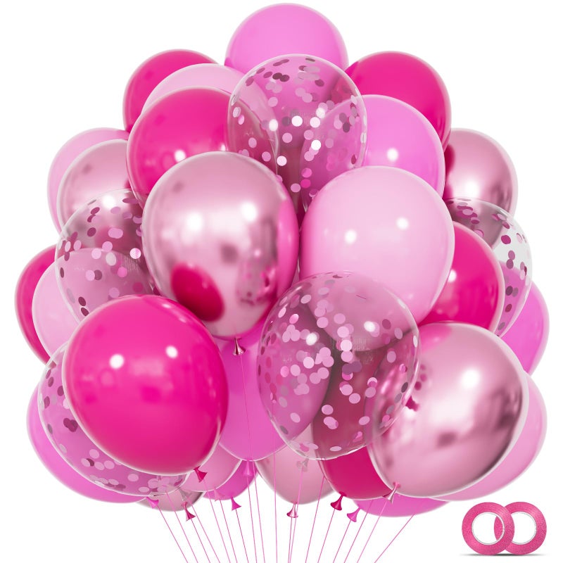 KUULBELA 68Pcs Pink Balloons Kit 12 Inch Metallic Pink Balloon, Pink Confetti Balloon and Baby Pink Party Balloons with Ribbons for Birthday, Wedding, Baby Shower, Graduation Decorations. - Image 1