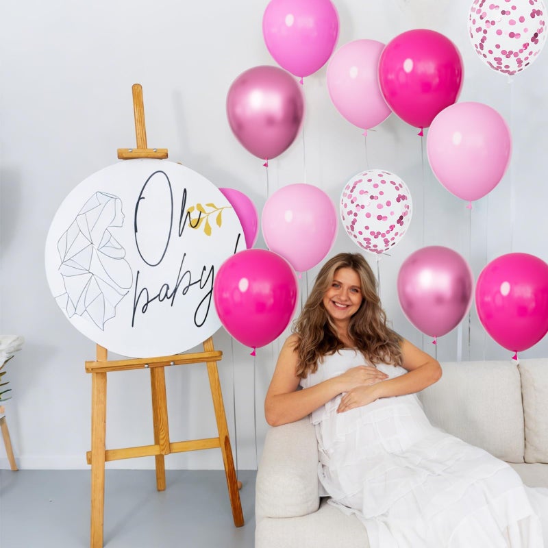 KUULBELA 68Pcs Pink Balloons Kit 12 Inch Metallic Pink Balloon, Pink Confetti Balloon and Baby Pink Party Balloons with Ribbons for Birthday, Wedding, Baby Shower, Graduation Decorations. - Image 5
