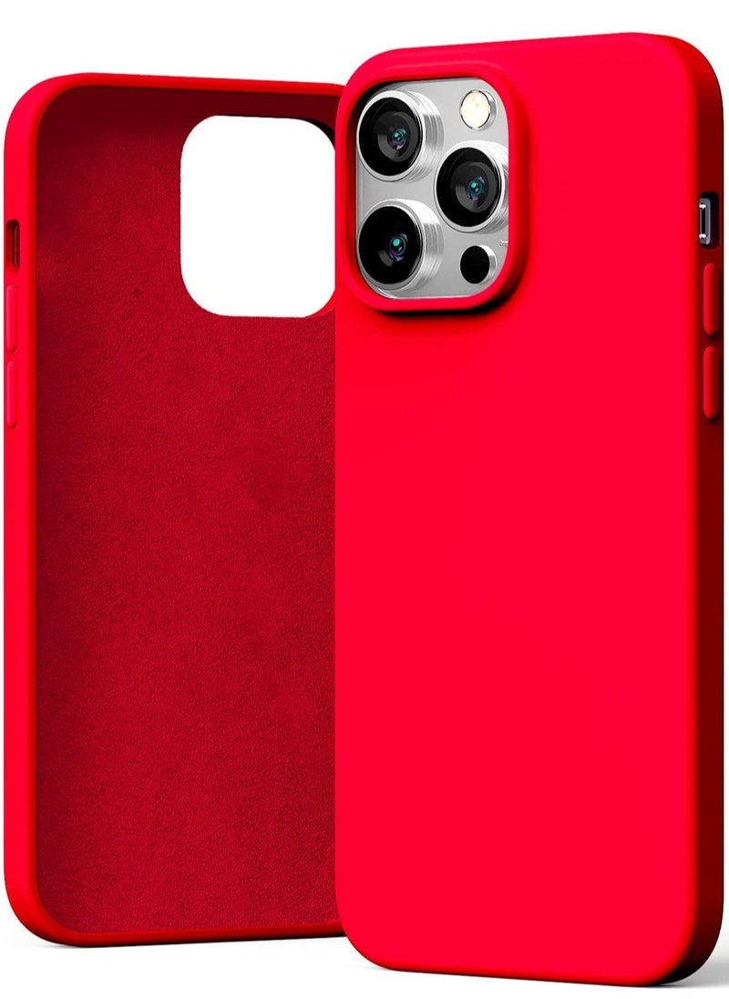 Raxoom Liquid Silicone Case Compatible with iPhone 14 Pro Max (6.7 inch), Silky-Soft Touch Full Body Protection Shockproof Cover Case with Soft Microfiber Lining - Red - Image 1