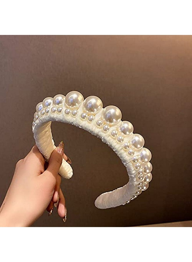 ويوپار عصابة رأس Wiwpar للنساء، عصابة رأس من اللؤلؤ، إكسسوارات شعر، عصابة رأس أنيقة غير قابلة للانزلاق للنساء، باللون الأبيض - Image 2