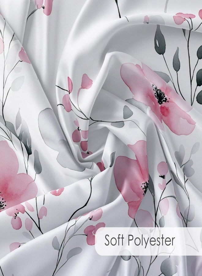 LB Watercolor Pink Floral Shower Curtain Pink and Gray Flower Shower Curtains for Bathroom with Hooks Modern Aesthetic Bathroom Decor Polyester Fabric 72Lx72W Inch - Image 4