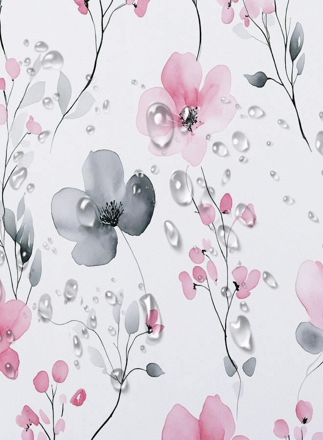 LB Watercolor Pink Floral Shower Curtain Pink and Gray Flower Shower Curtains for Bathroom with Hooks Modern Aesthetic Bathroom Decor Polyester Fabric 72Lx72W Inch - Image 5