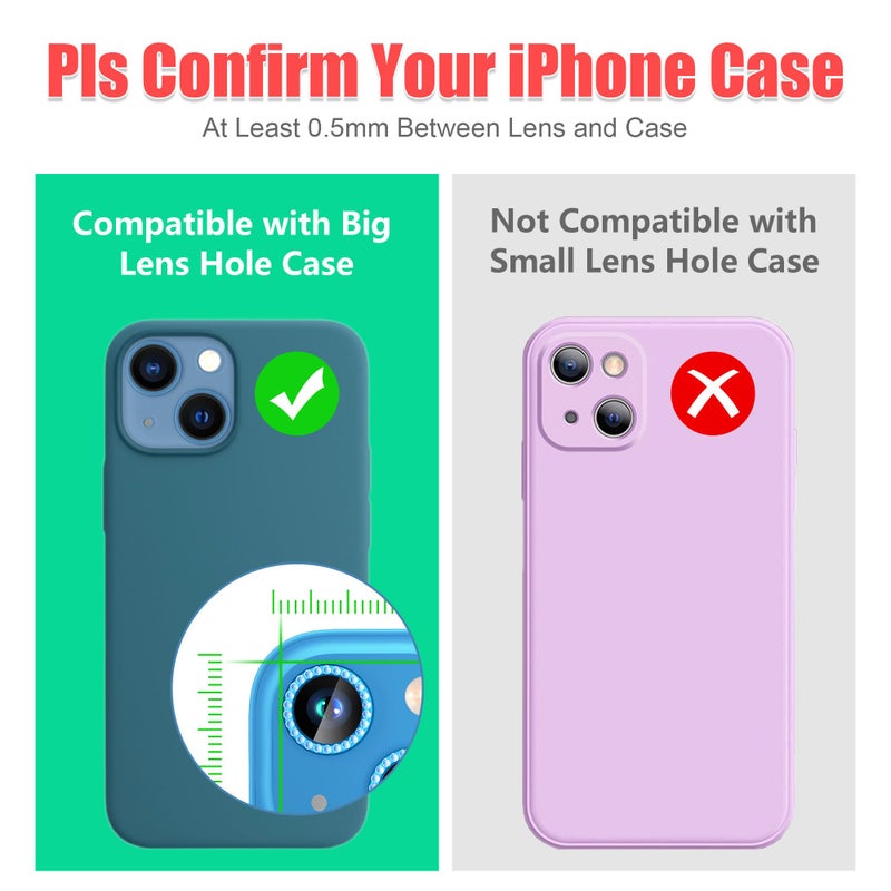 AGVEE 3+3 6 Pack for iPhone 15 6.1" / 15 Plus 6.7" Camera Lens Protector, Bling Diamond & Bling Glitter Metal Ring 9H Tempered HD Glass Camera Cover Film, Bling-Blue - Image 3