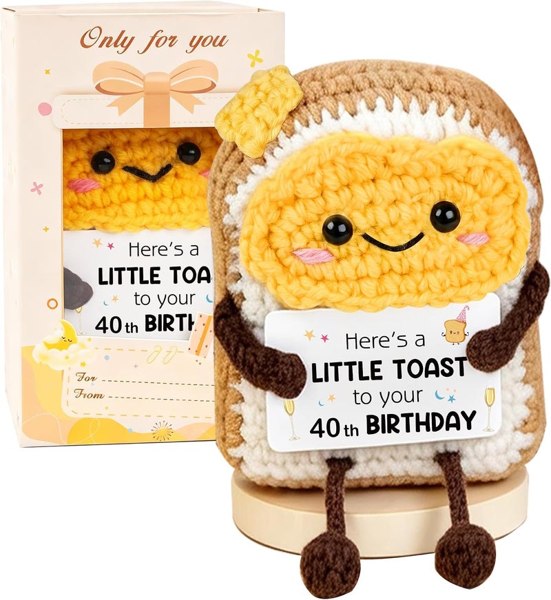 WITCOLOR 40th Birthday Gift For Women Men - Handmade Crochet Toast Ornament With Wood Base, Funny 40th Birthday Milestone Souvenir For Mom, Dad, Wife, Partner, Little Toast Desk Decor - Image 1