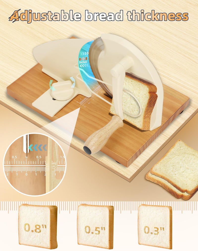 Redants Manual Bread Slicer for Homemade Sourdough Bread, Versatile Hand Crank Bread Slicer, Adjustable Thickness for Smooth Cutting, Food Grade Stainless Steel (Cream) - Image 3