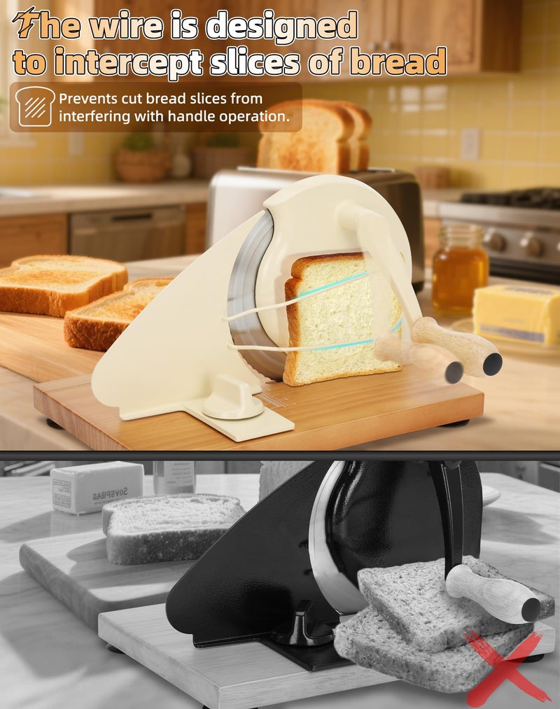 Redants Manual Bread Slicer for Homemade Sourdough Bread, Versatile Hand Crank Bread Slicer, Adjustable Thickness for Smooth Cutting, Food Grade Stainless Steel (Cream) - Image 2