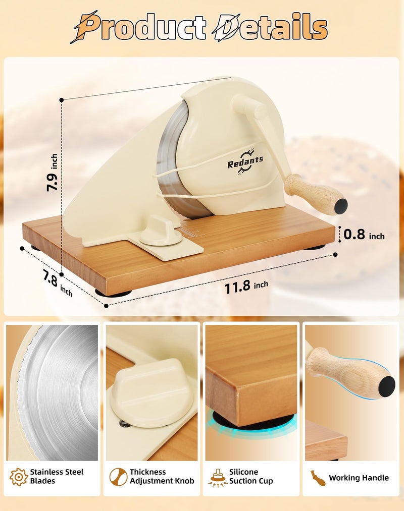 Redants Manual Bread Slicer for Homemade Sourdough Bread, Versatile Hand Crank Bread Slicer, Adjustable Thickness for Smooth Cutting, Food Grade Stainless Steel (Cream) - Image 4
