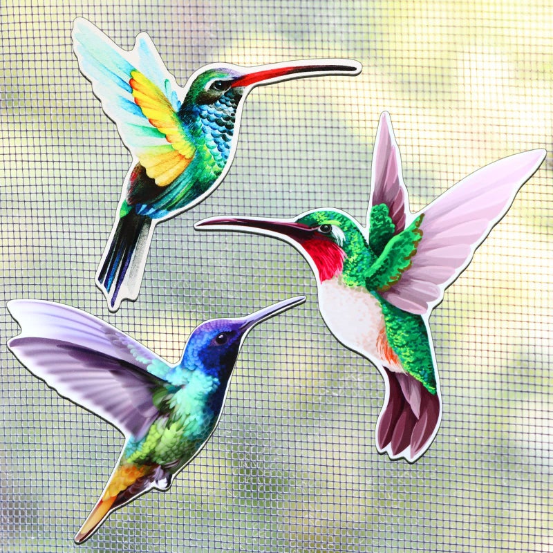 Konohan 3 Pairs Hummingbird Screen Door Magnets Double Sided Patio Flexible Magnetic Screen Saver Decorative Retractable Window Magnetic Decals for Sliding Patio DoorClassic