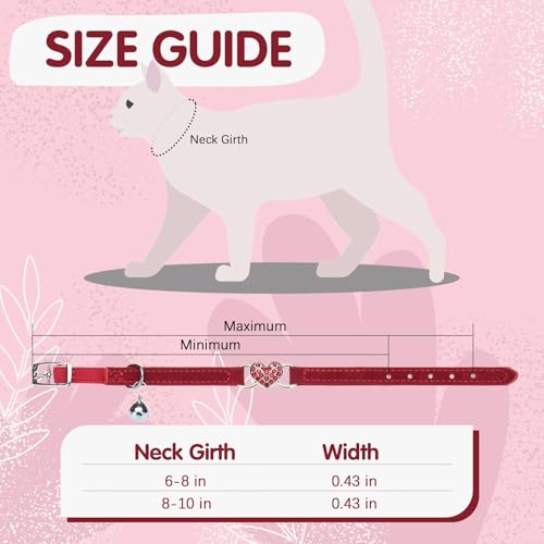 BINGPET Diamond Cat Collar,Adjustable Soft Velvet Leather Safe Kitten Collar with Crystal Heart Charm and Bells,Girl Boy Bling Stylish Cat Collars with Safety Elastic (Red, Neck Girth 8"-10" - Image 4