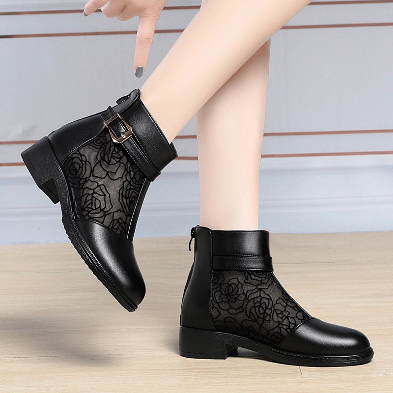 Summer Mesh Boots Women'S Sandals Mesh Sandals Mid Heel Closed Toe Ankle Boots Single Boots Hollow Out Women'S Shoes Plus Size Mom Shoes - Image 3